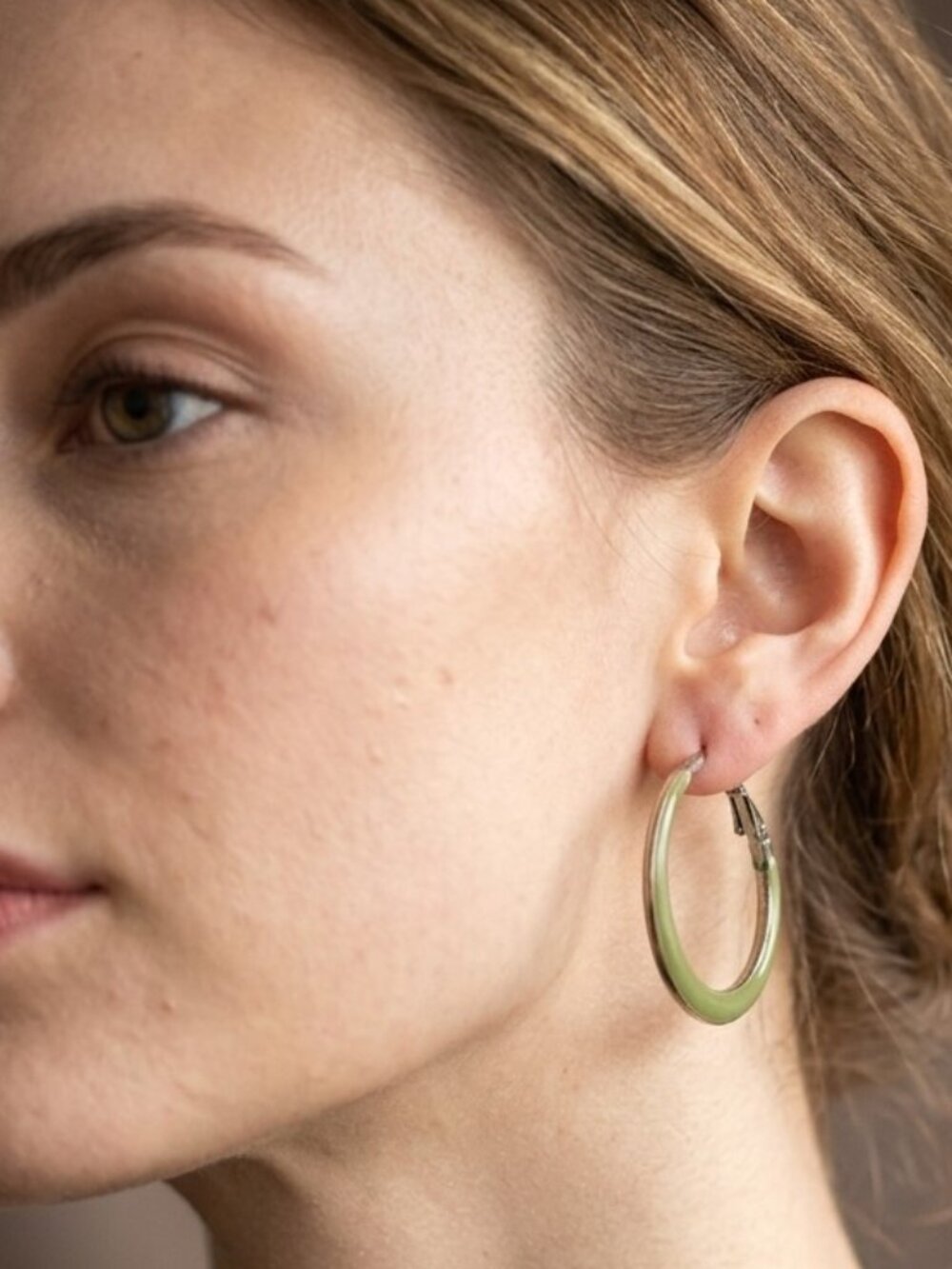 Hoop Pierced Earrings Leverback Moss Green